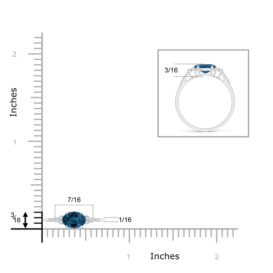 7x5mm AAA Horizontally Set Oval London Blue Topaz Ring with Diamonds in White Gold product image