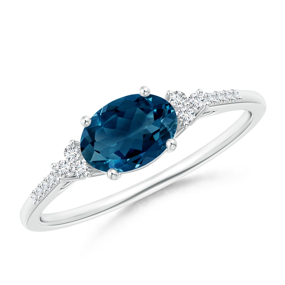 7x5mm AAAA Horizontally Set Oval London Blue Topaz Ring with Diamonds in 9K White Gold 