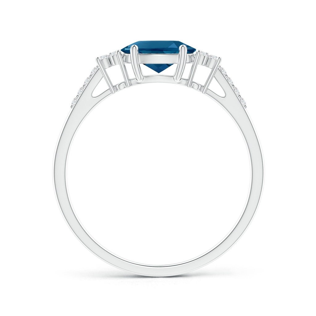 7x5mm AAAA Horizontally Set Oval London Blue Topaz Ring with Diamonds in 9K White Gold Product Image