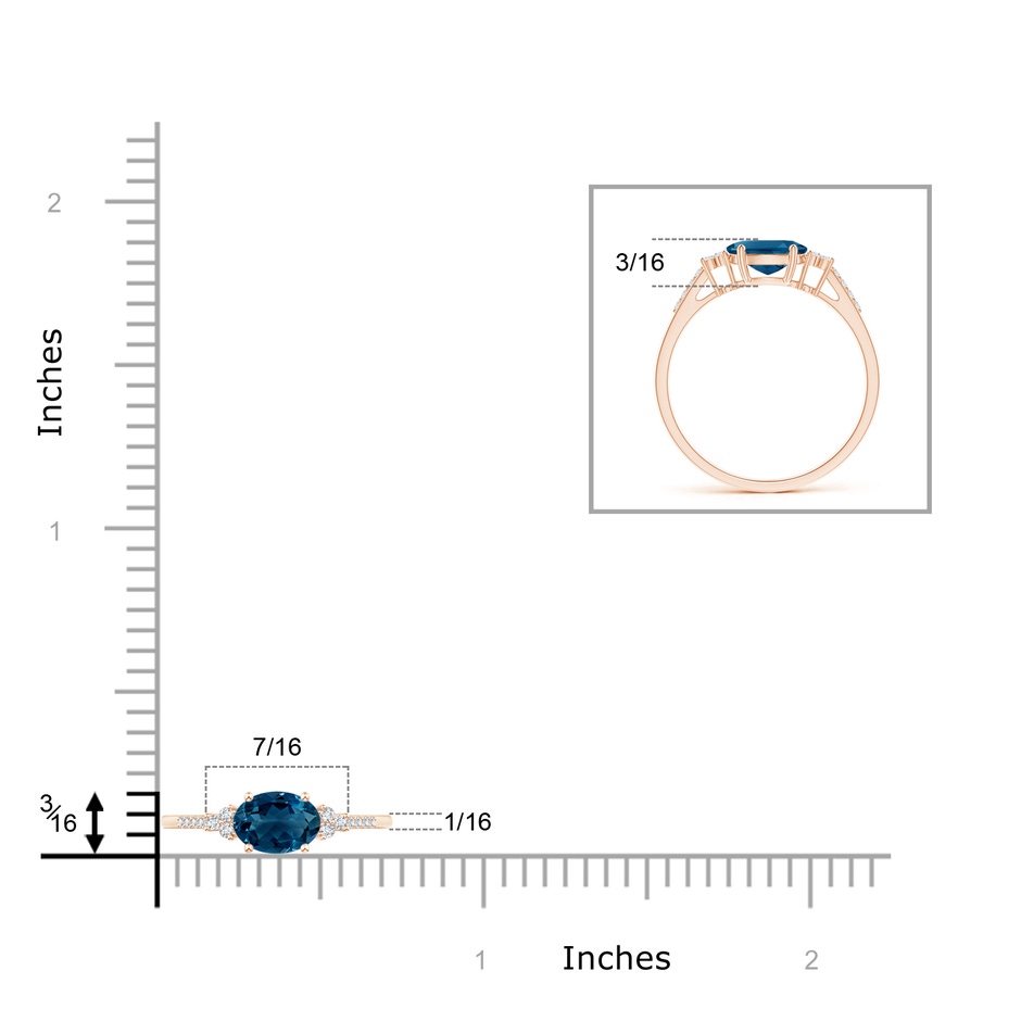 7x5mm AAAA Horizontally Set Oval London Blue Topaz Ring with Diamonds in Rose Gold product image