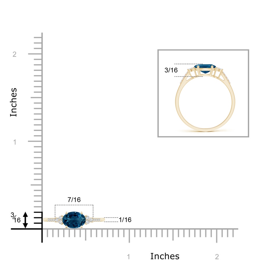7x5mm AAAA Horizontally Set Oval London Blue Topaz Ring with Diamonds in Yellow Gold product image