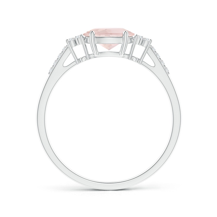 7x5mm A Horizontally Set Oval Morganite Solitaire Ring with Trio Diamond Accents in White Gold side-1