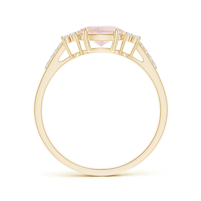 7x5mm A Horizontally Set Oval Morganite Solitaire Ring with Trio Diamond Accents in Yellow Gold side-1