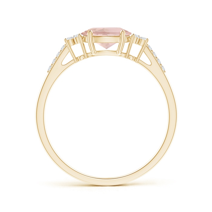 7x5mm AAA Horizontally Set Oval Morganite Solitaire Ring with Trio Diamond Accents in Yellow Gold side-1