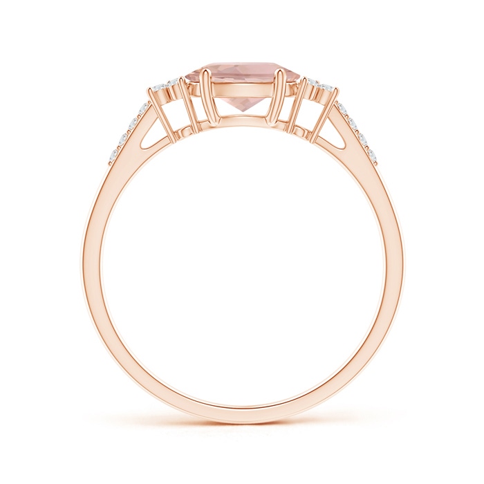 7x5mm AAAA Horizontally Set Oval Morganite Solitaire Ring with Trio Diamond Accents in Rose Gold Side-1