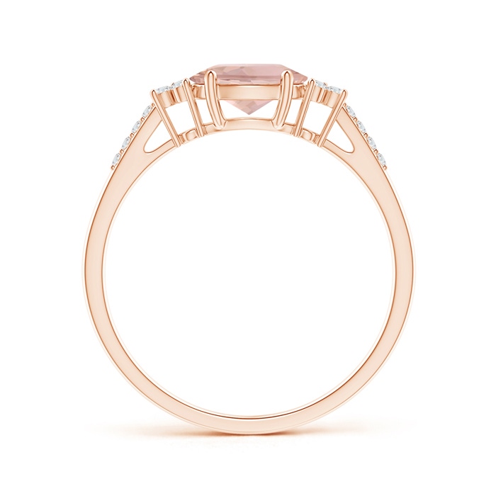 7x5mm AAAA Horizontally Set Oval Morganite Solitaire Ring with Trio Diamond Accents in Rose Gold side-1