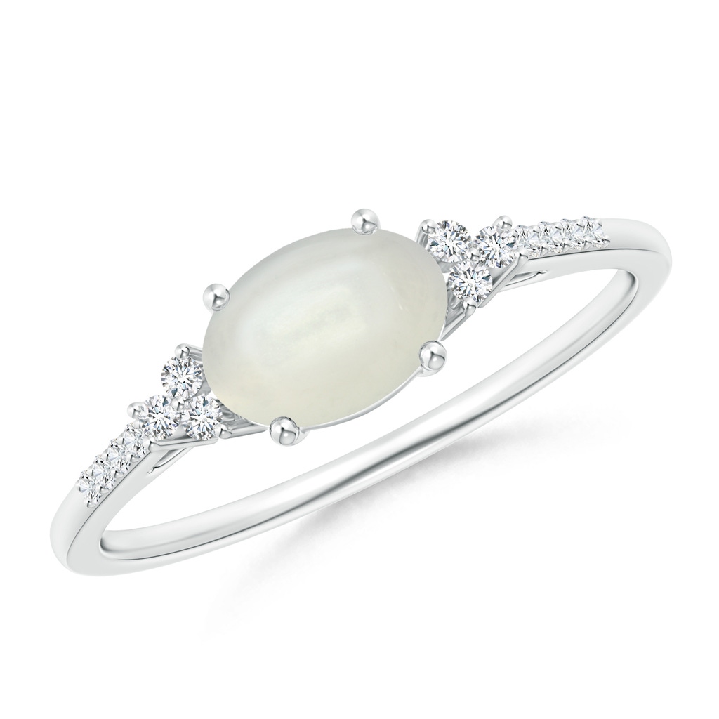 7x5mm AAAA Horizontally Set Oval Moonstone Ring with Trio Diamonds  in White Gold