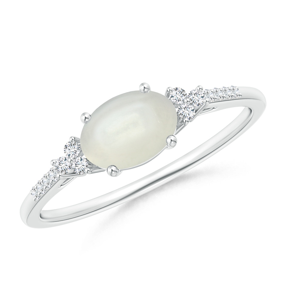 7x5mm AAAA Horizontally Set Oval Moonstone Ring with Trio Diamonds  in White Gold 