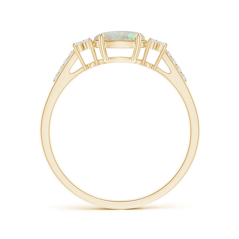7x5mm AAA Horizontally Set Oval Opal Ring with Trio Diamonds in Yellow Gold side 199