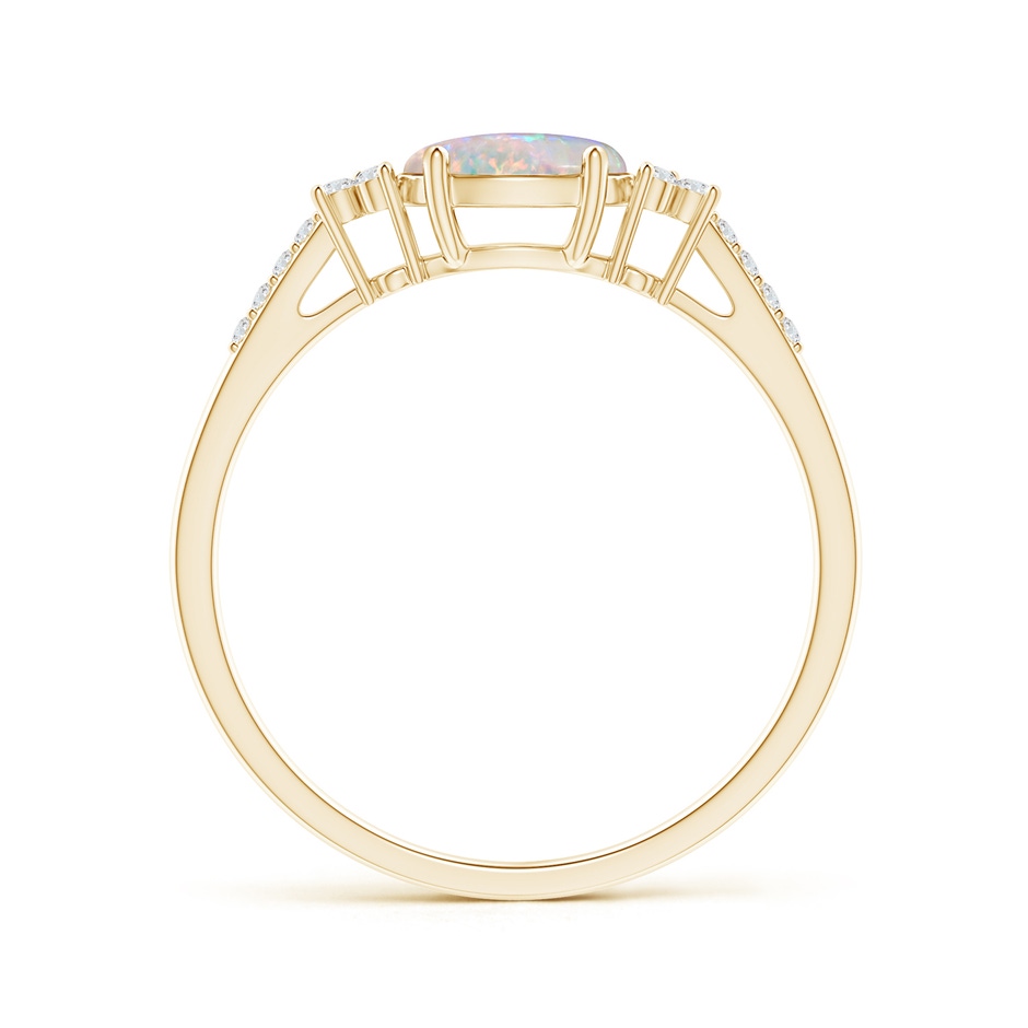 7x5mm AAAA Horizontally Set Oval Opal Ring with Trio Diamonds in 18K Yellow Gold side 199