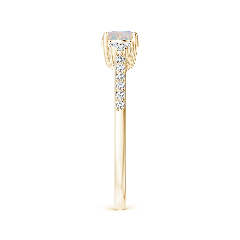 7x5mm AAAA Horizontally Set Oval Opal Ring with Trio Diamonds in 18K Yellow Gold side 299