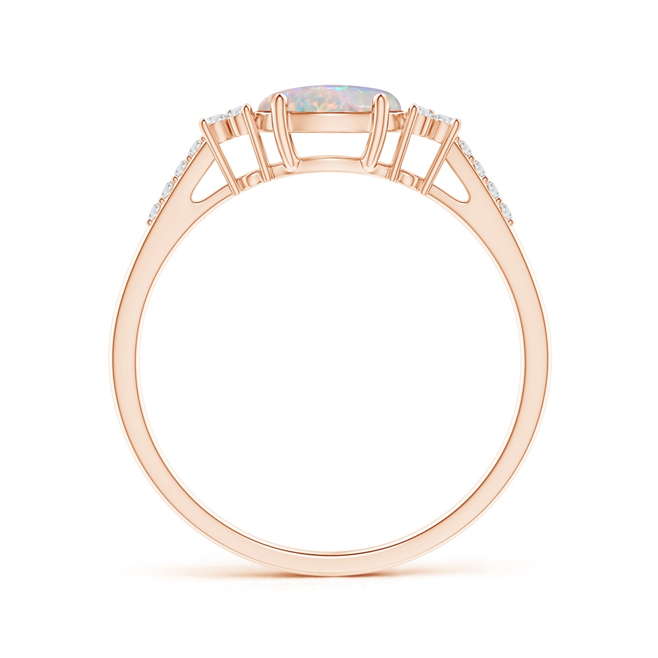 7x5mm AAAA Horizontally Set Oval Opal Ring with Trio Diamonds in Rose Gold side 199