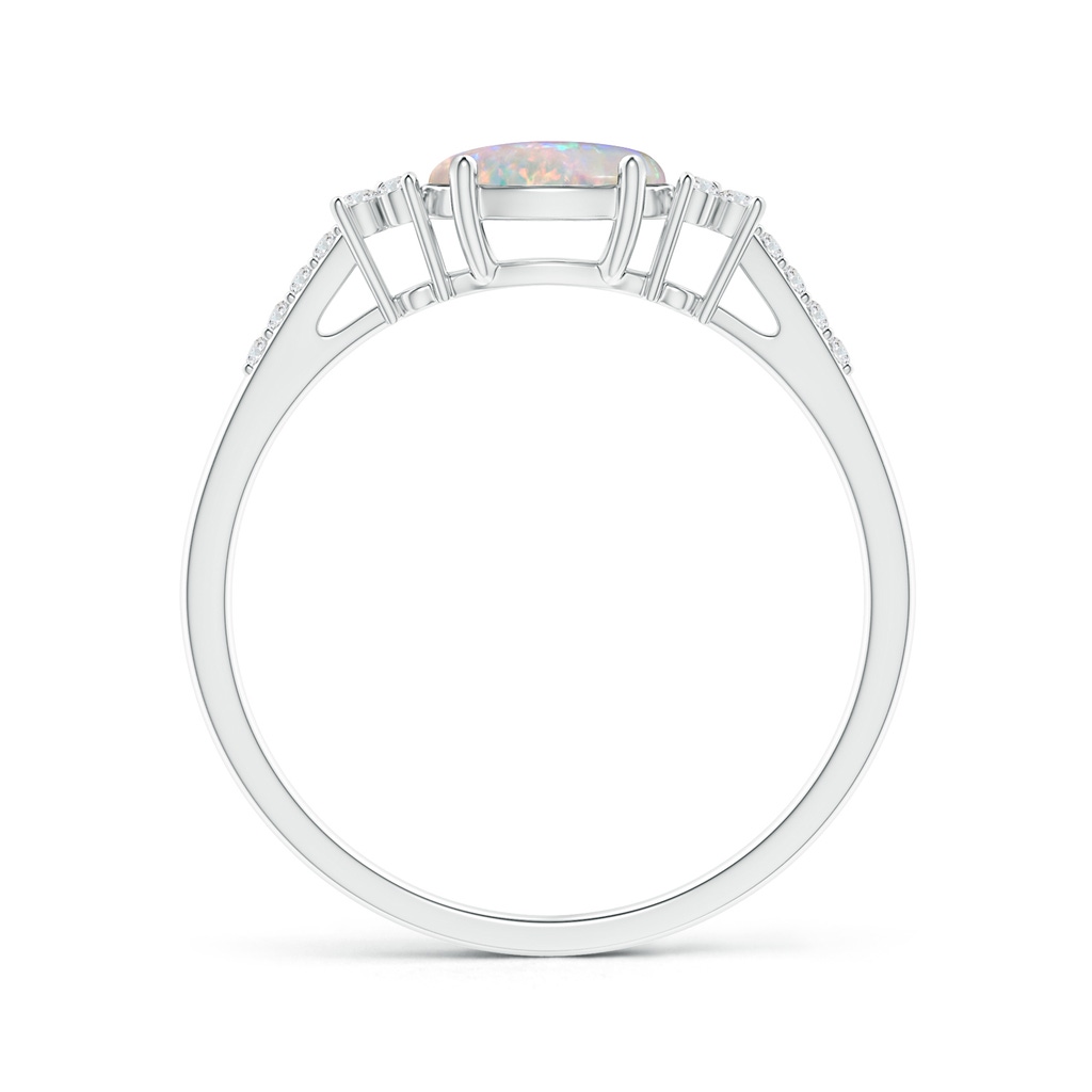 7x5mm AAAA Horizontally Set Oval Opal Ring with Trio Diamonds  in White Gold Side-1