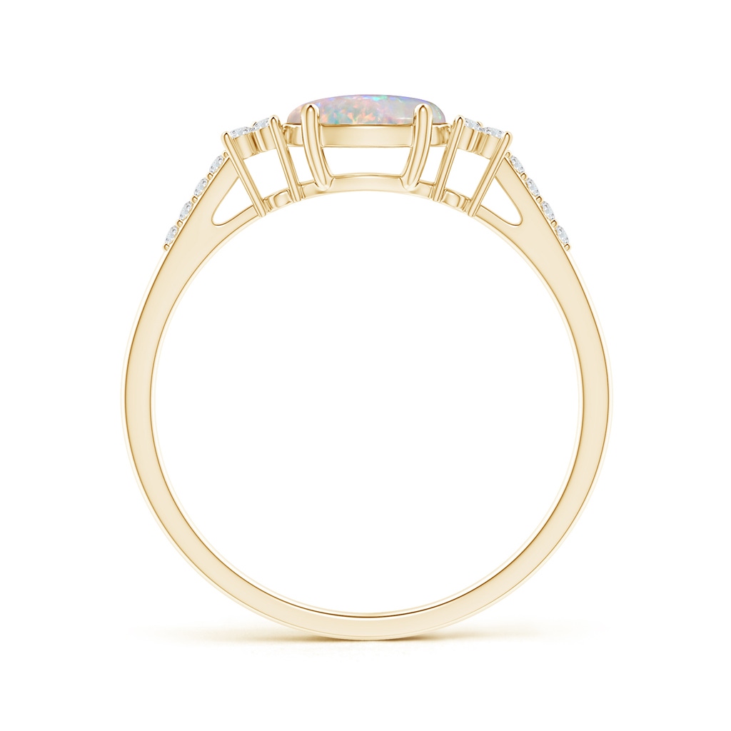 7x5mm AAAA Horizontally Set Oval Opal Ring with Trio Diamonds  in Yellow Gold Side-1