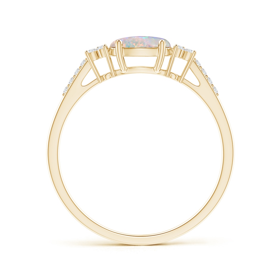 7x5mm AAAA Horizontally Set Oval Opal Ring with Trio Diamonds  in Yellow Gold side-1