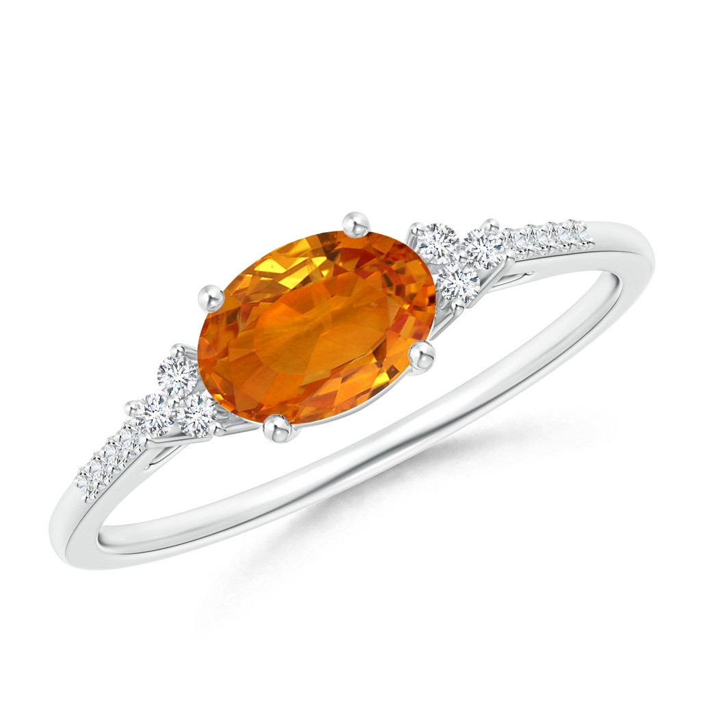 7x5mm AAA Horizontally Set Oval Orange Sapphire Ring with Diamonds in White Gold