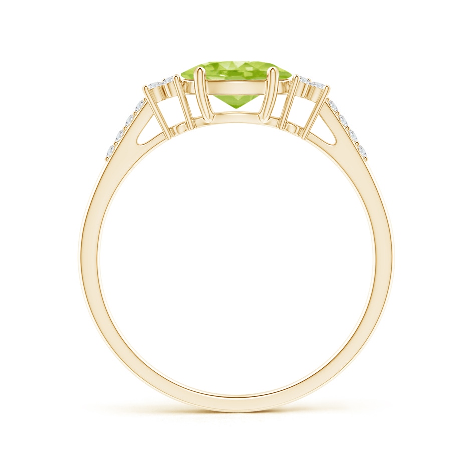 7x5mm AA Horizontally Set Oval Peridot Solitaire Ring with Trio Diamond Accents in 18K Yellow Gold side 199