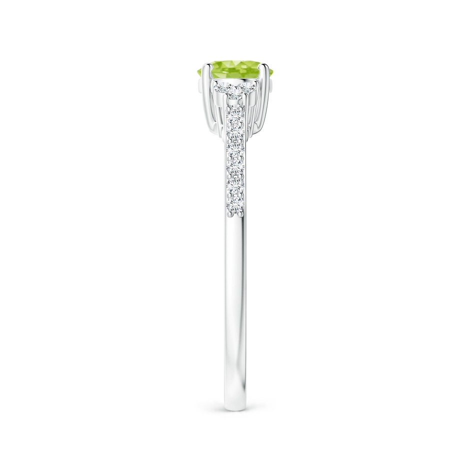 7x5mm AA Horizontally Set Oval Peridot Solitaire Ring with Trio Diamond Accents in White Gold side 299