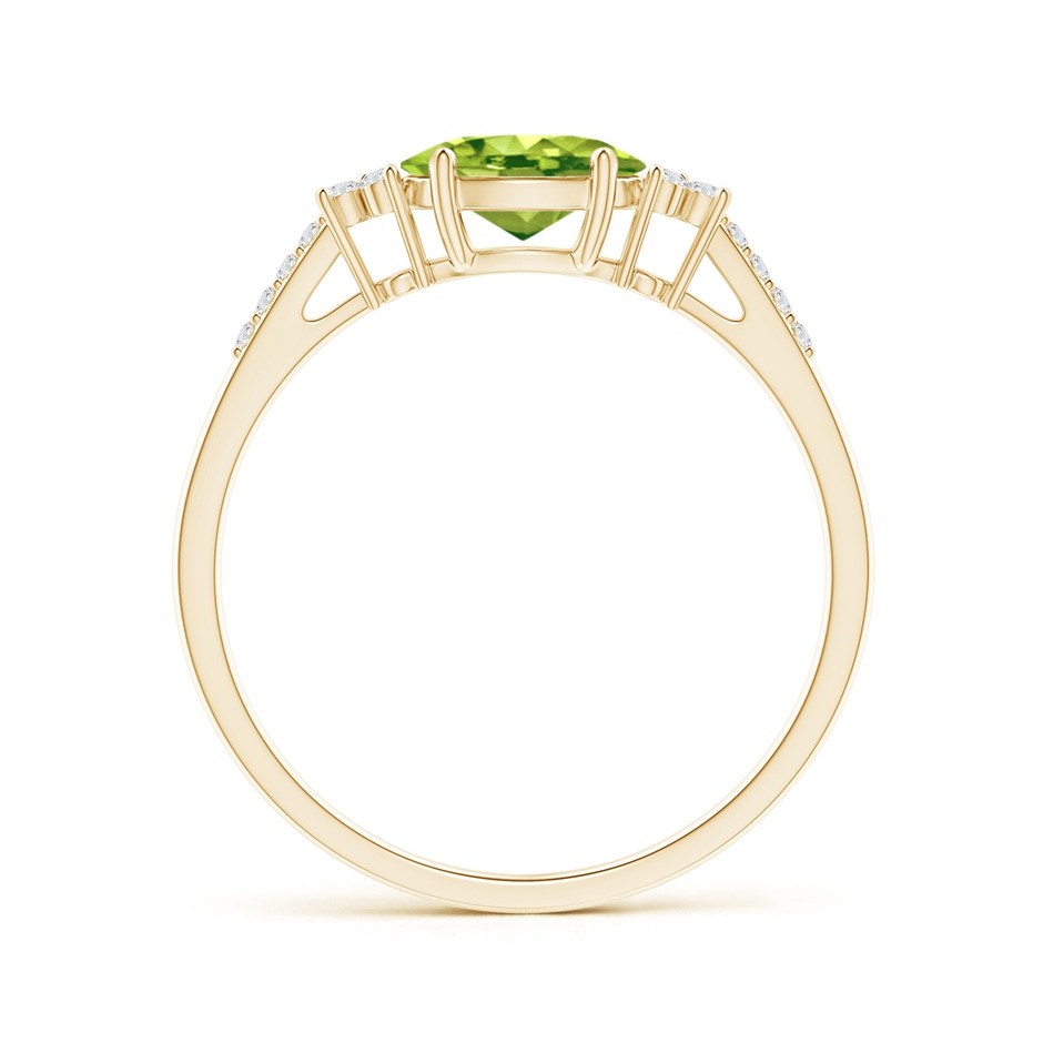 7x5mm AAA Horizontally Set Oval Peridot Solitaire Ring with Trio Diamond Accents in 18K Yellow Gold side 199
