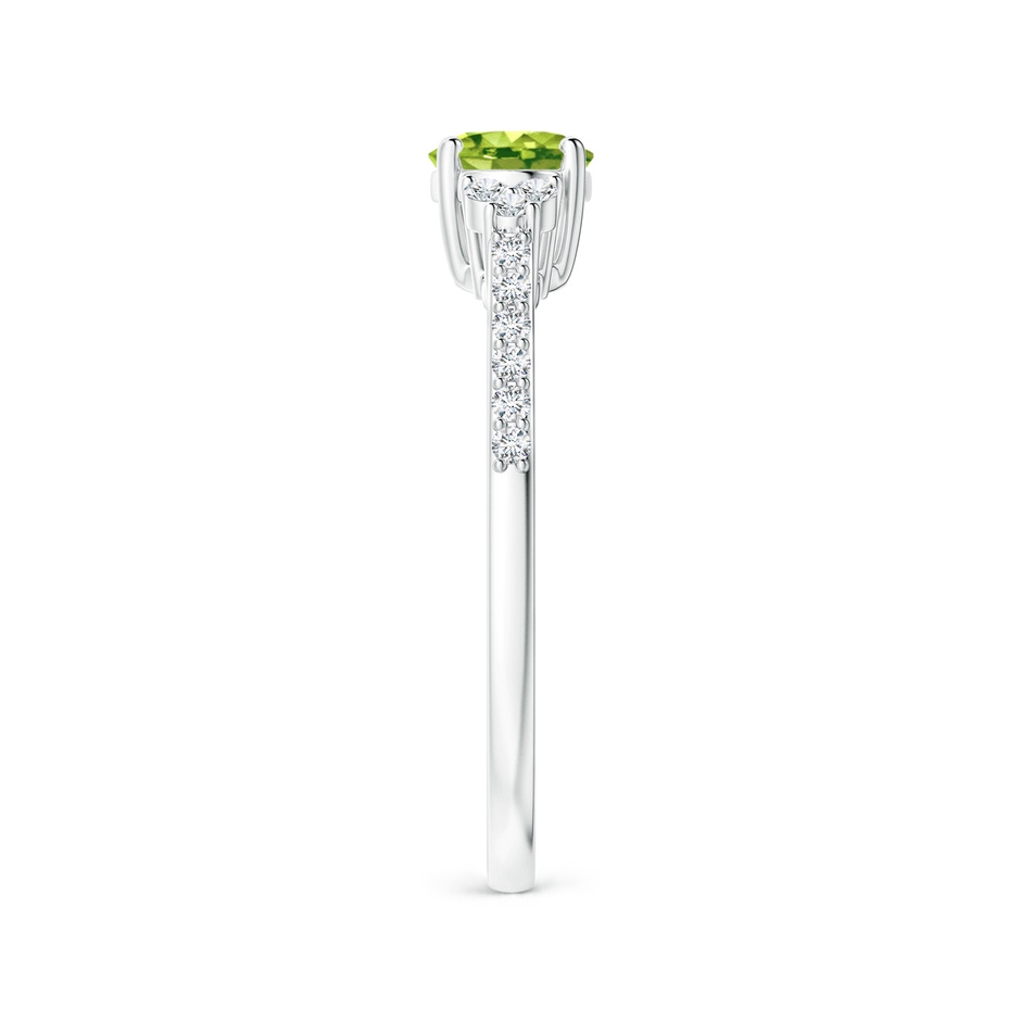 7x5mm AAA Horizontally Set Oval Peridot Solitaire Ring with Trio Diamond Accents in White Gold side 299