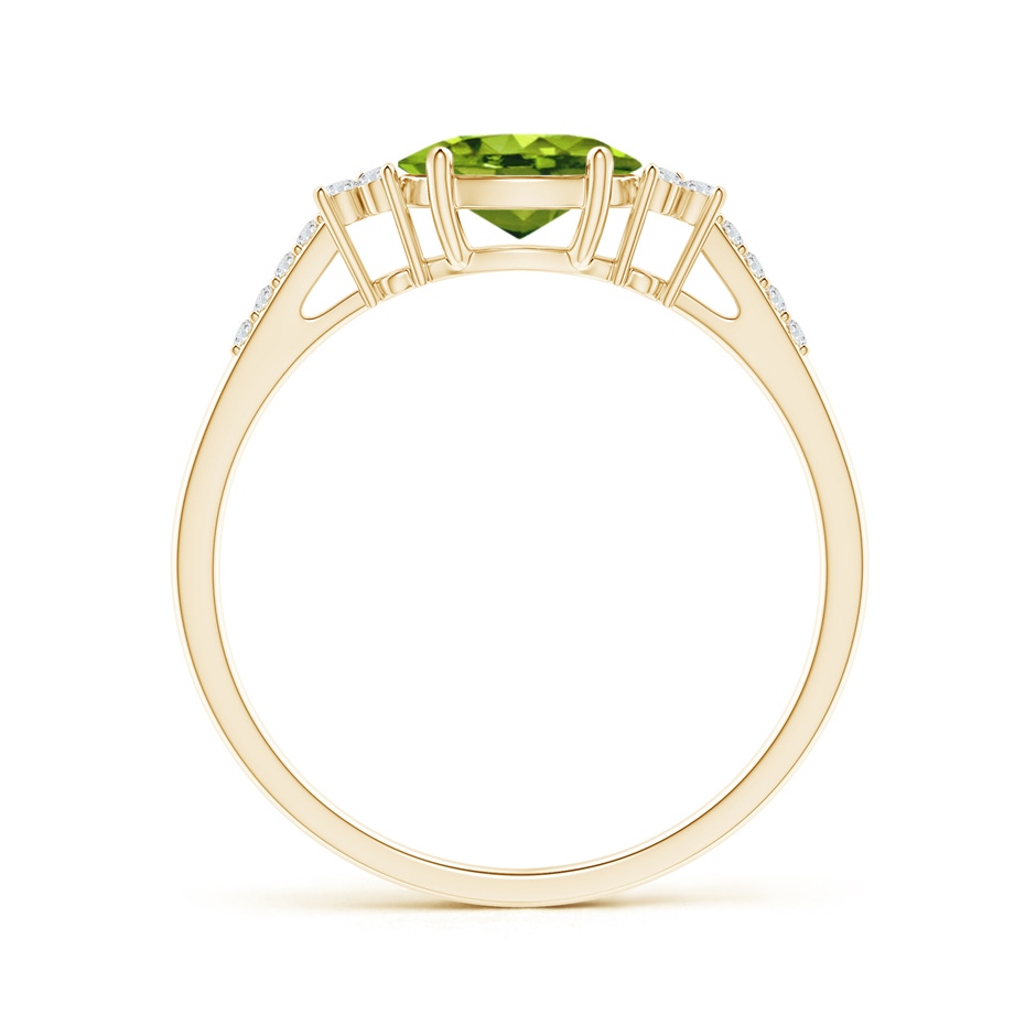 7x5mm AAAA Horizontally Set Oval Peridot Solitaire Ring with Trio Diamond Accents in 18K Yellow Gold side 199