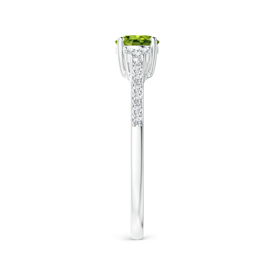 7x5mm AAAA Horizontally Set Oval Peridot Solitaire Ring with Trio Diamond Accents in S999 Silver side 299
