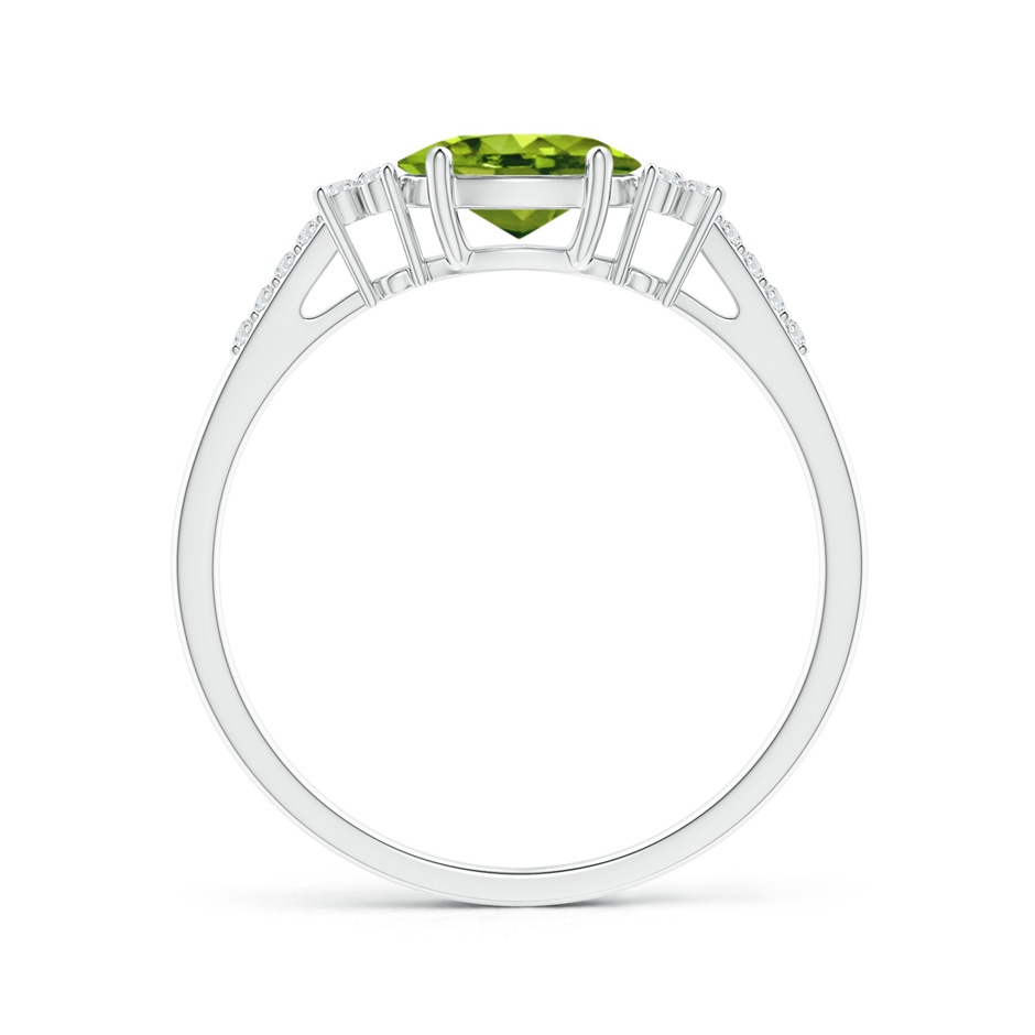 7x5mm AAAA Horizontally Set Oval Peridot Solitaire Ring with Trio Diamond Accents in White Gold side-1