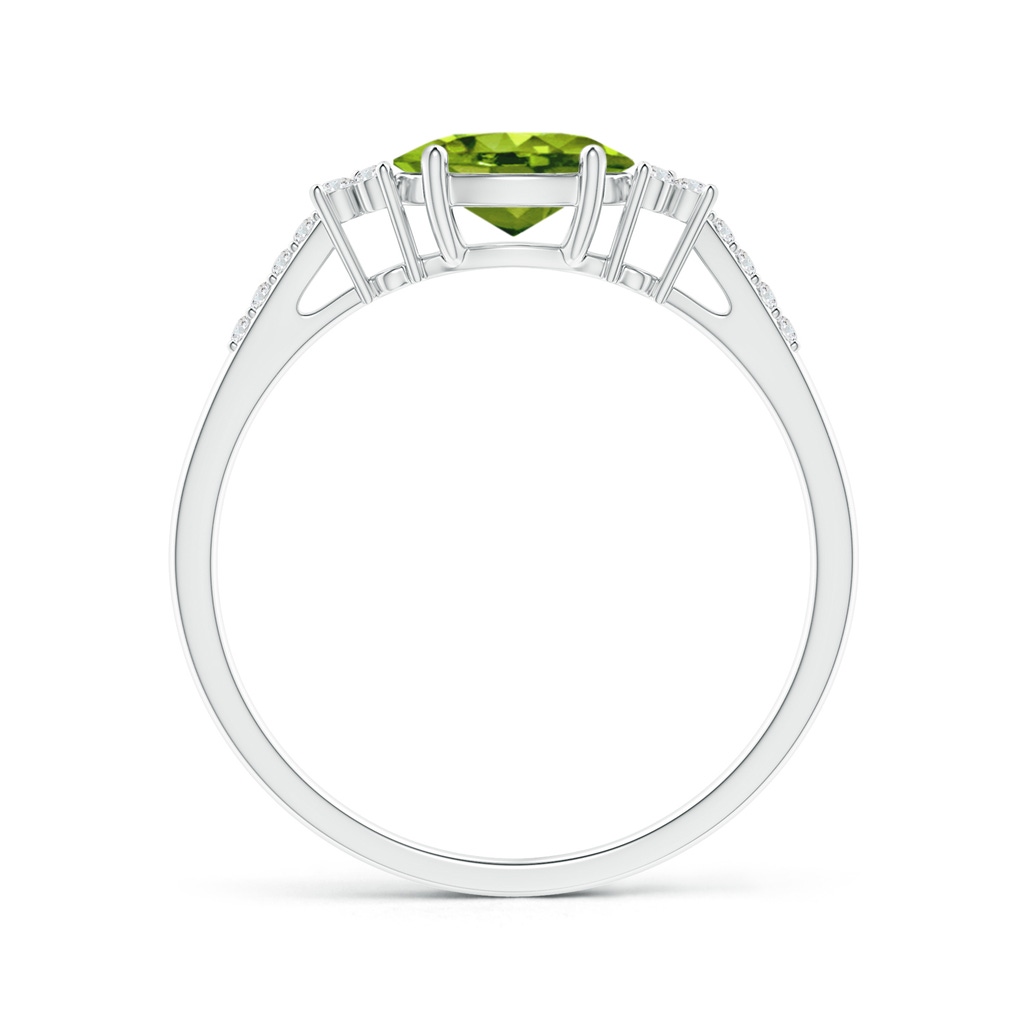 7x5mm AAAA Horizontally Set Oval Peridot Solitaire Ring with Trio Diamond Accents in White Gold - side 199