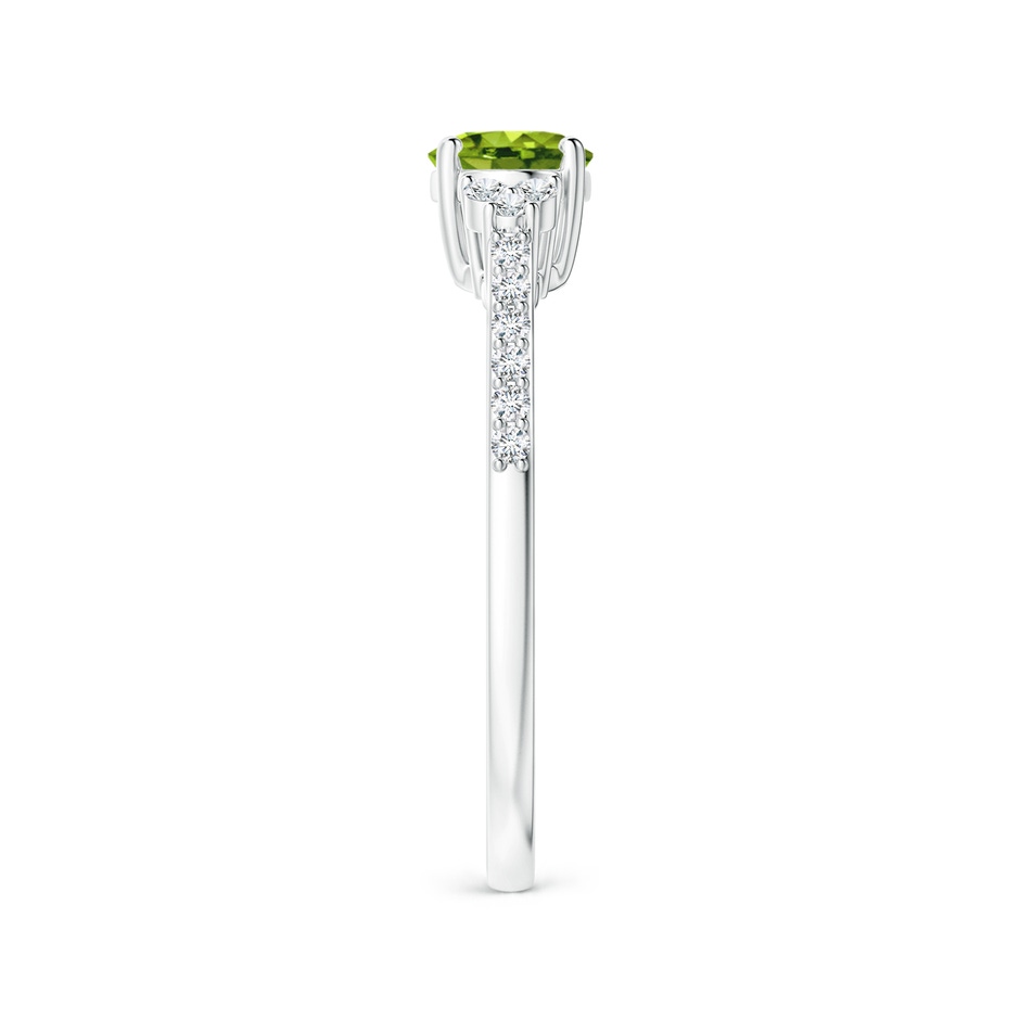 7x5mm AAAA Horizontally Set Oval Peridot Solitaire Ring with Trio Diamond Accents in White Gold side-2