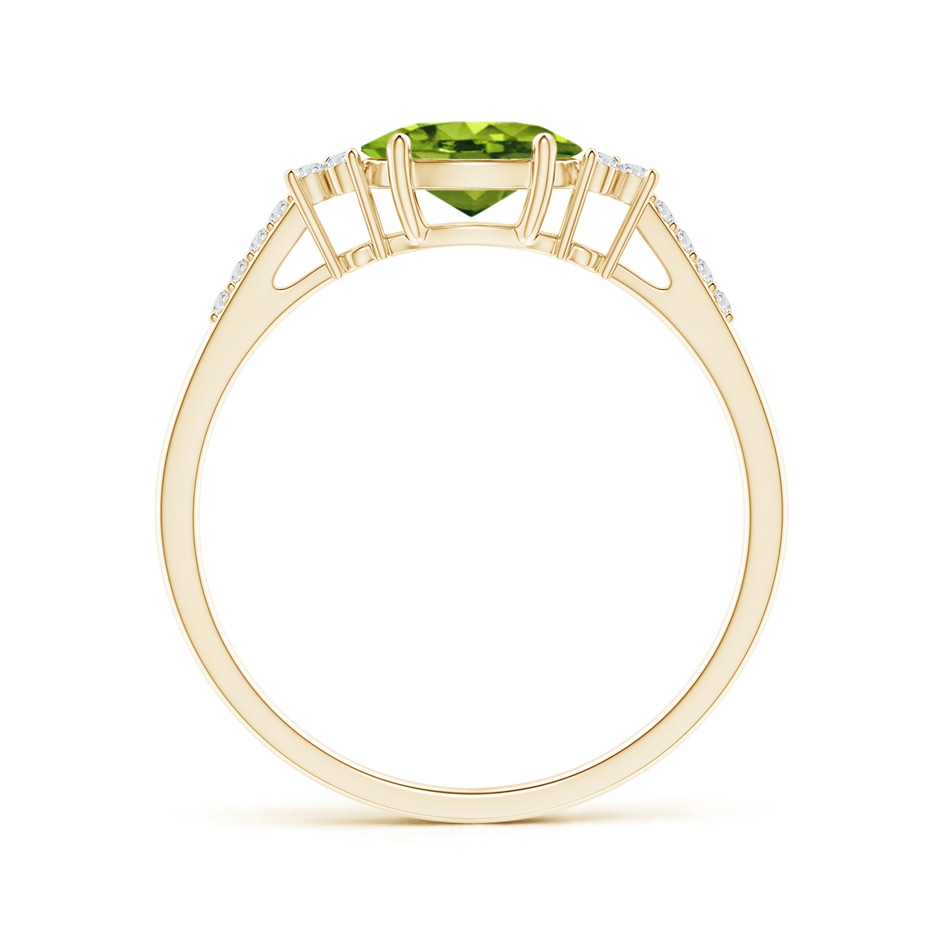 7x5mm AAAA Horizontally Set Oval Peridot Solitaire Ring with Trio Diamond Accents in Yellow Gold side-1