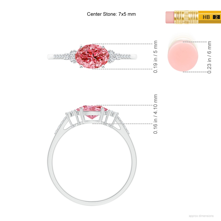 7x5mm AAAA Horizontally Set Oval Fancy Intense Pink Diamond Ring in P950 Platinum ruler