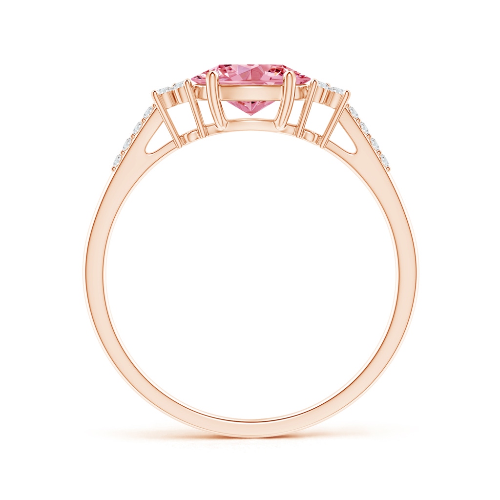 7x5mm AAAA Horizontally Set Oval Fancy Intense Pink Diamond Ring in Rose Gold - side 199