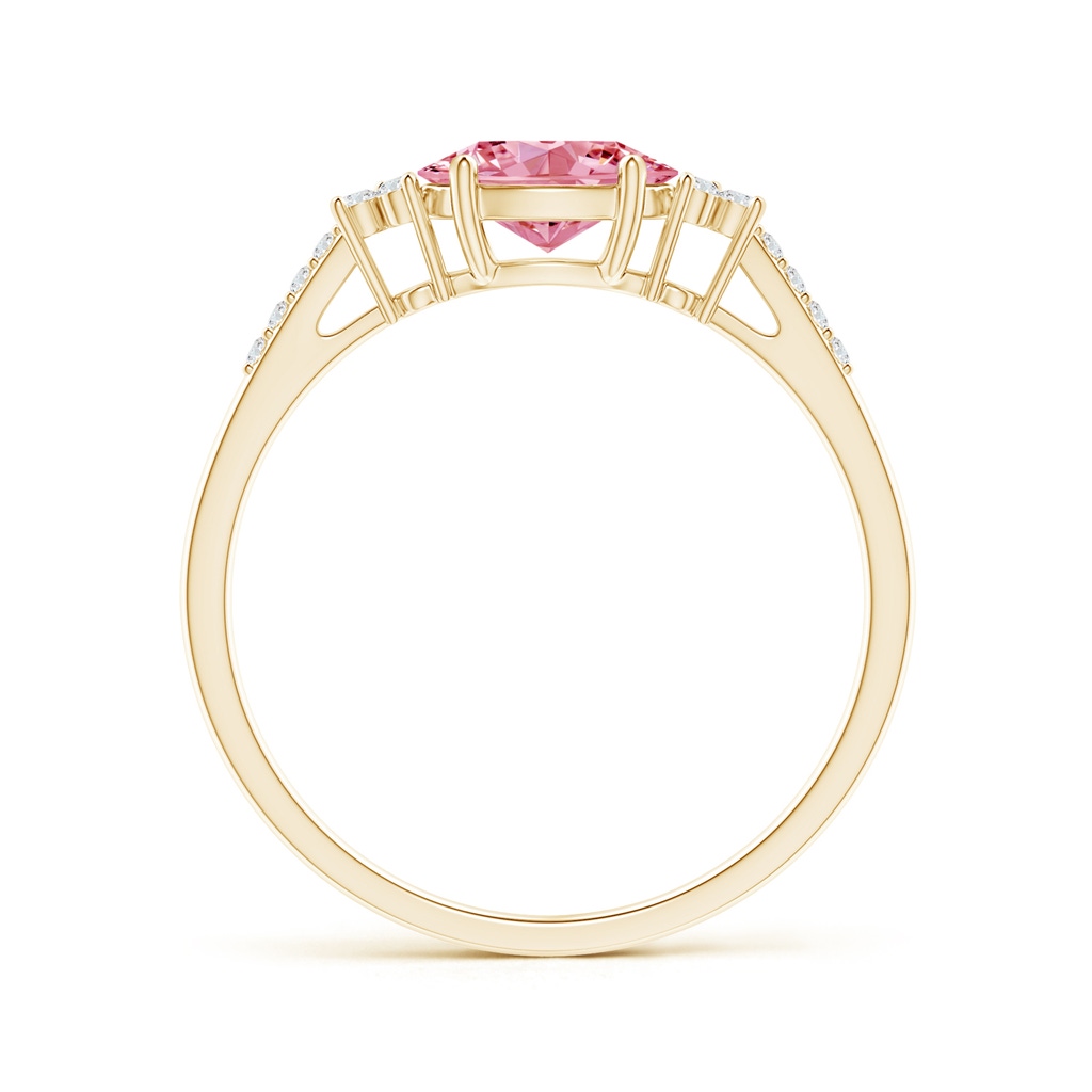 7x5mm AAAA Horizontally Set Oval Fancy Intense Pink Diamond Ring in Yellow Gold - side 199