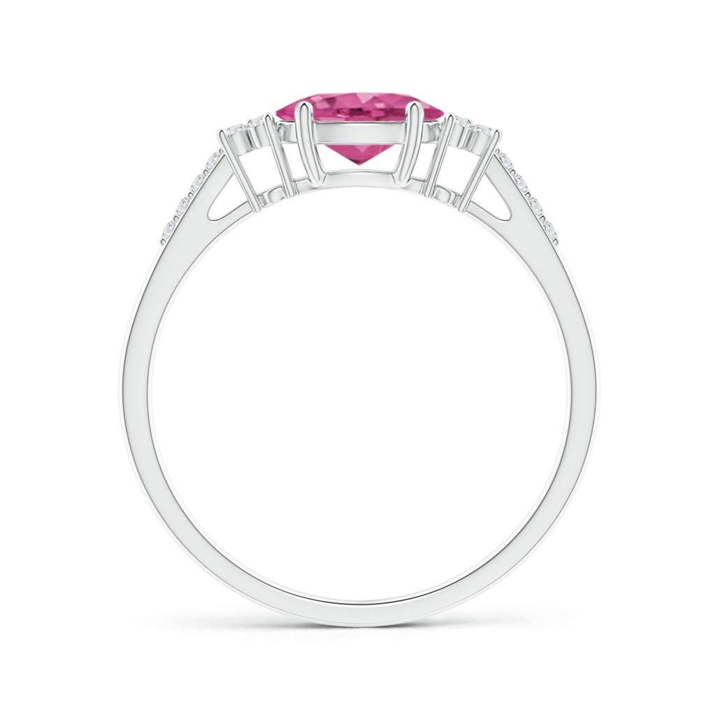 7x5mm AAAA Horizontally Set Oval Pink Sapphire Solitaire Ring with Trio Diamond Accents in White Gold Side-1