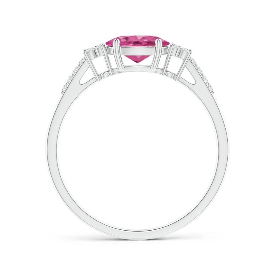 7x5mm AAAA Horizontally Set Oval Pink Sapphire Solitaire Ring with Trio Diamond Accents in White Gold side-1