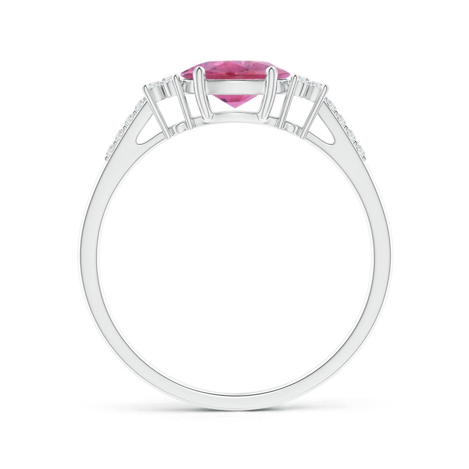 7x5mm AA Horizontally Set Oval Pink Tourmaline Solitaire Ring with Trio Diamond Accents in S999 Silver side 199