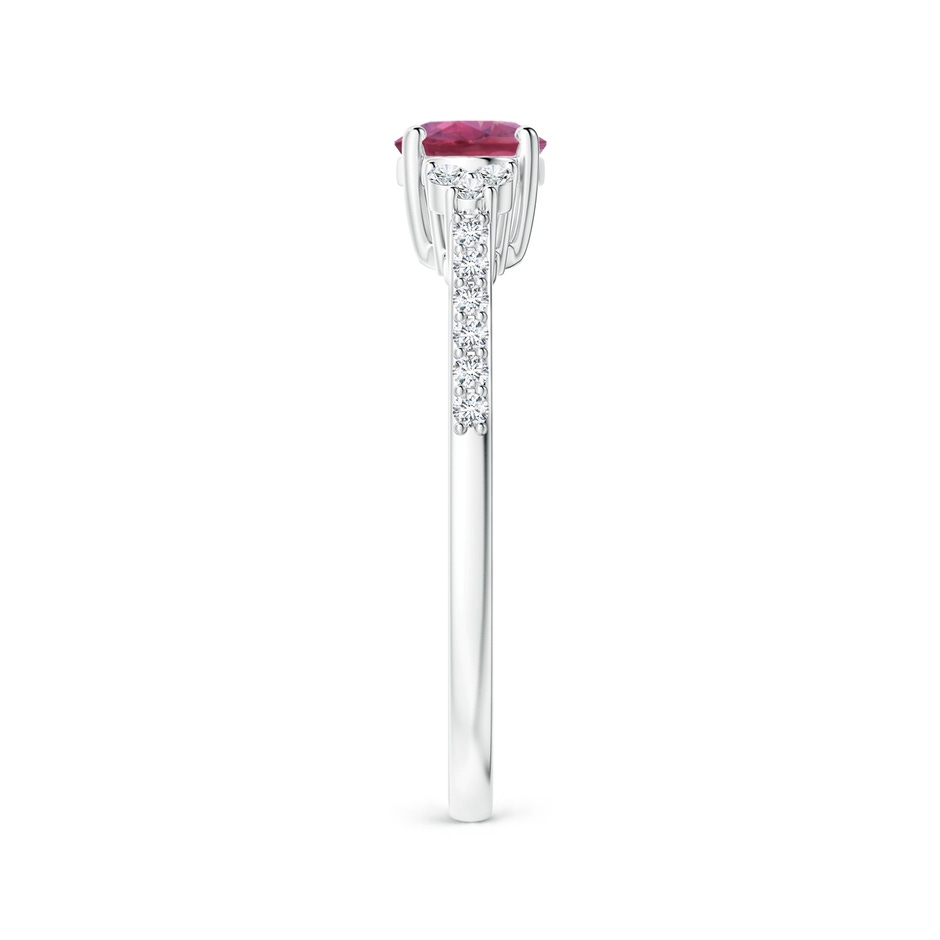 7x5mm AAA Horizontally Set Oval Pink Tourmaline Solitaire Ring with Trio Diamond Accents in White Gold side 299
