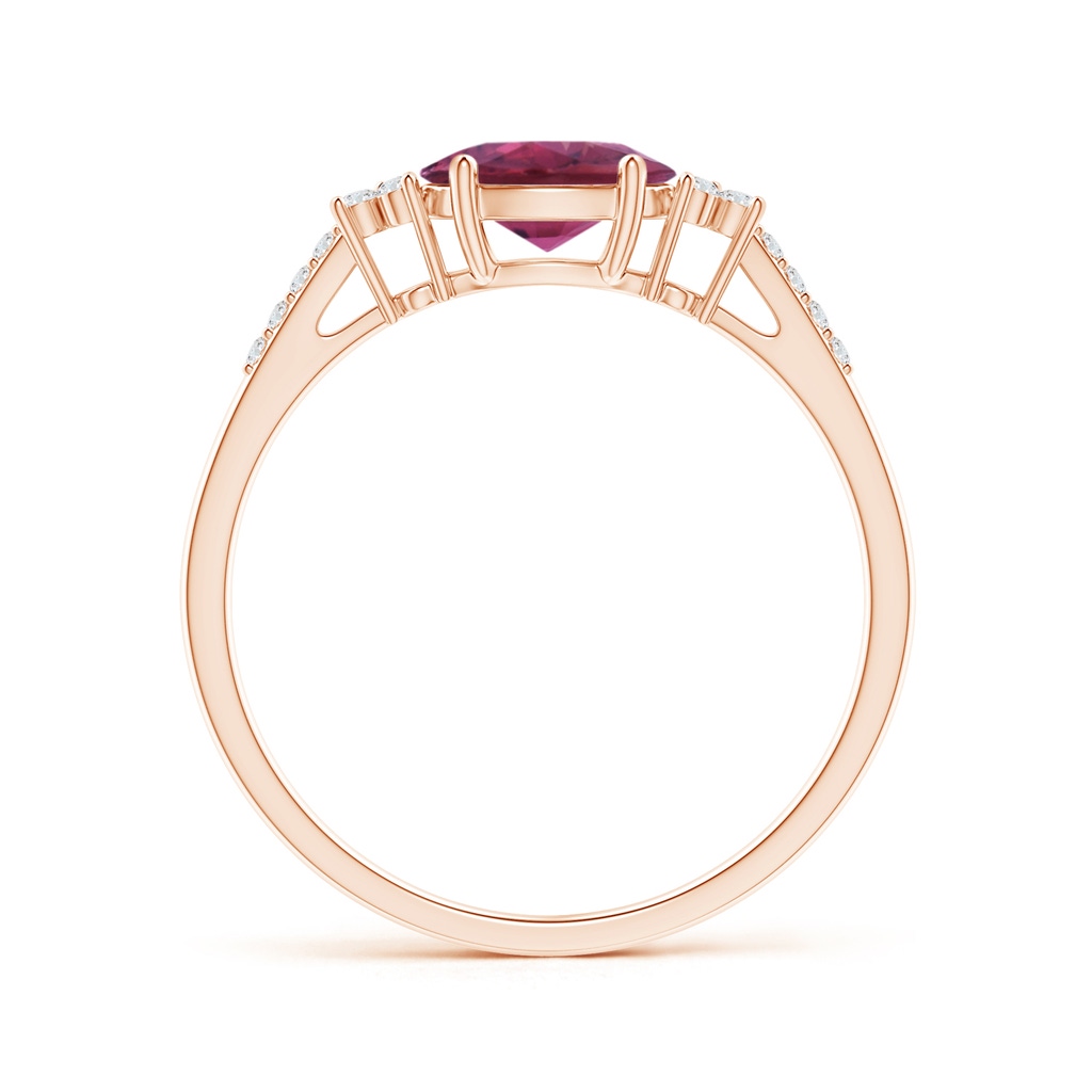 7x5mm AAAA Horizontally Set Oval Pink Tourmaline Solitaire Ring with Trio Diamond Accents in Rose Gold - side 199