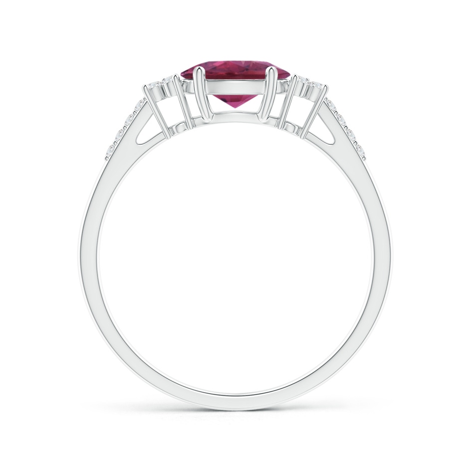 7x5mm AAAA Horizontally Set Oval Pink Tourmaline Solitaire Ring with Trio Diamond Accents in White Gold side-1