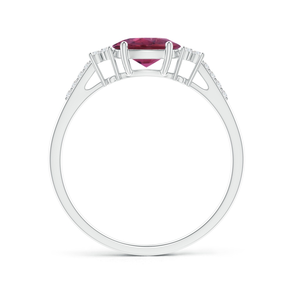 7x5mm AAAA Horizontally Set Oval Pink Tourmaline Solitaire Ring with Trio Diamond Accents in White Gold - side 199