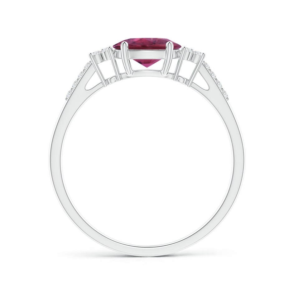 7x5mm AAAA Horizontally Set Oval Pink Tourmaline Solitaire Ring with Trio Diamond Accents in White Gold side 199