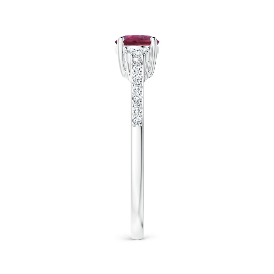 7x5mm AAAA Horizontally Set Oval Pink Tourmaline Solitaire Ring with Trio Diamond Accents in White Gold side 299