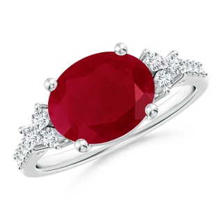 10x8mm AA Horizontally Set Oval Ruby Solitaire Ring with Trio Diamond Accents in P950 Platinum