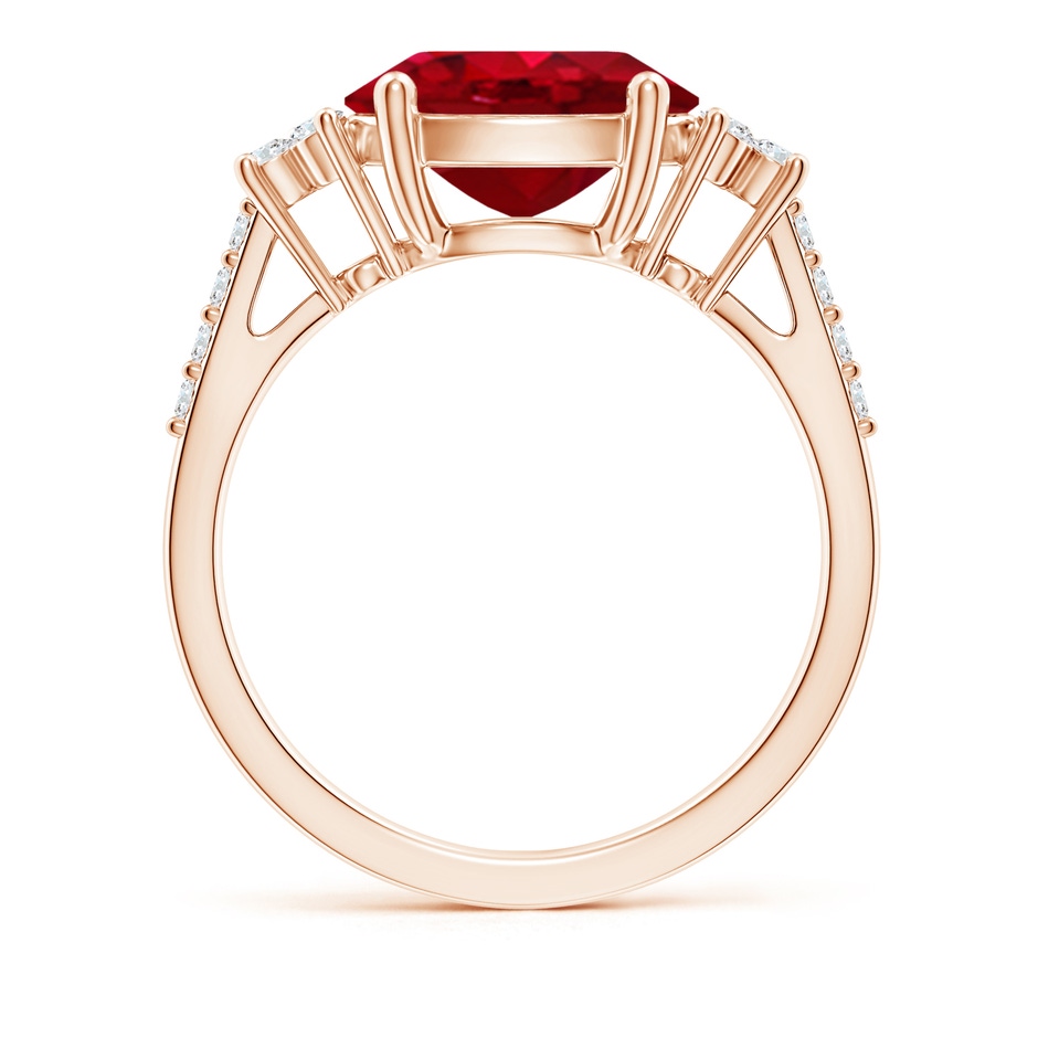 10x8mm AAA Horizontally Set Oval Ruby Solitaire Ring with Trio Diamond Accents in Rose Gold side 199