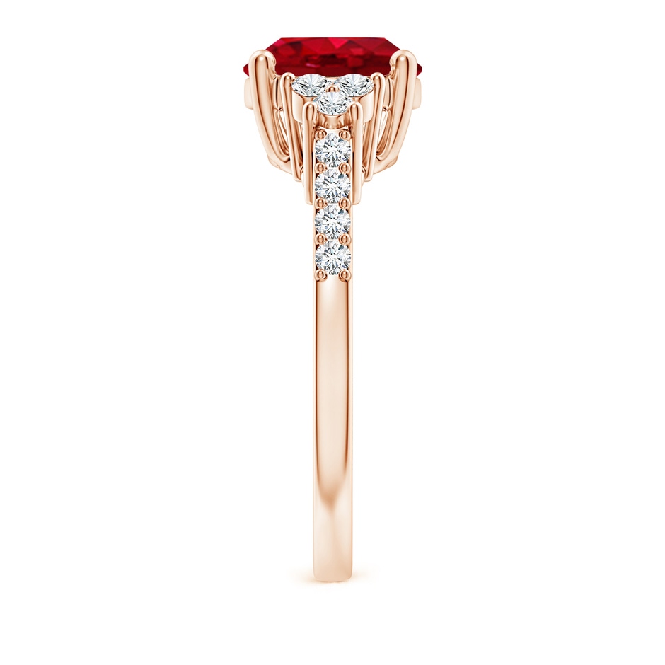 10x8mm AAA Horizontally Set Oval Ruby Solitaire Ring with Trio Diamond Accents in Rose Gold side 299