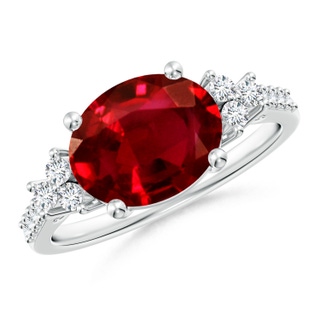 10x8mm AAAA Horizontally Set Oval Ruby Solitaire Ring with Trio Diamond Accents in P950 Platinum