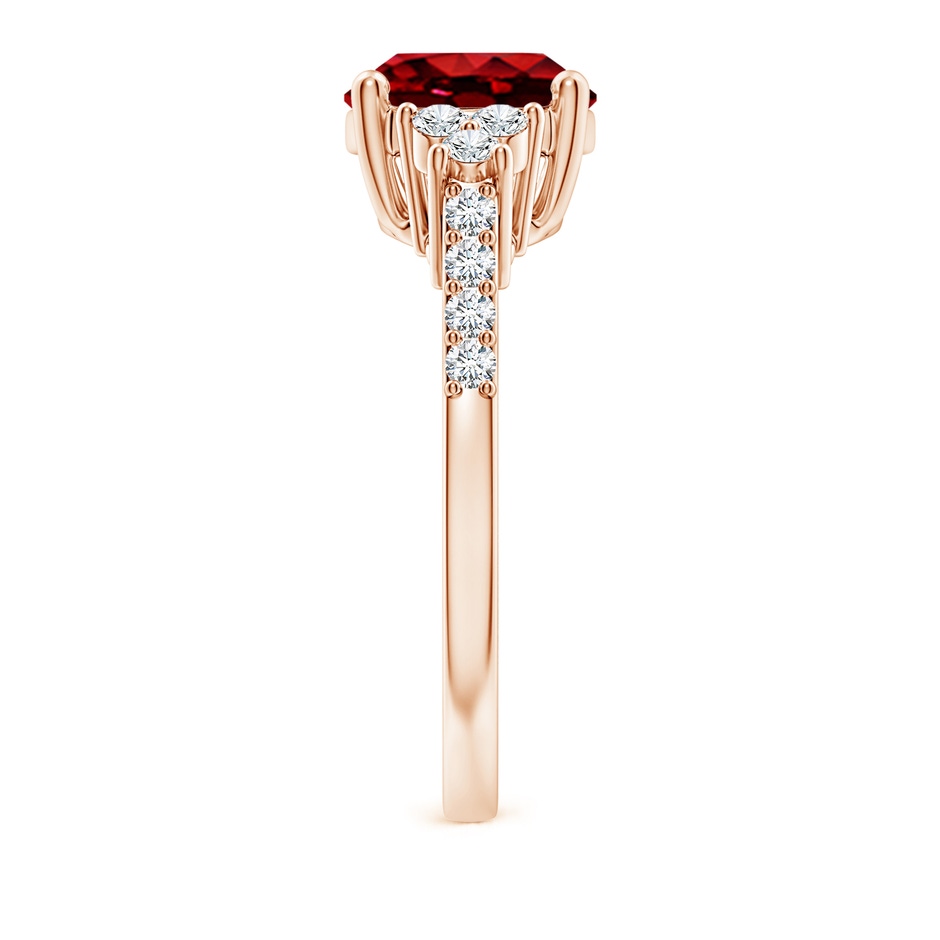10x8mm AAAA Horizontally Set Oval Ruby Solitaire Ring with Trio Diamond Accents in Rose Gold side 299