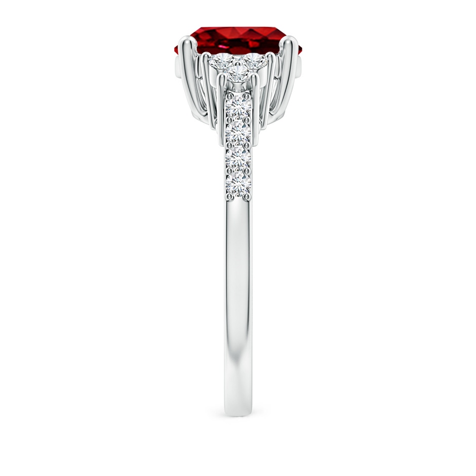 10x8mm AAAA Horizontally Set Oval Ruby Solitaire Ring with Trio Diamond Accents in White Gold side 299