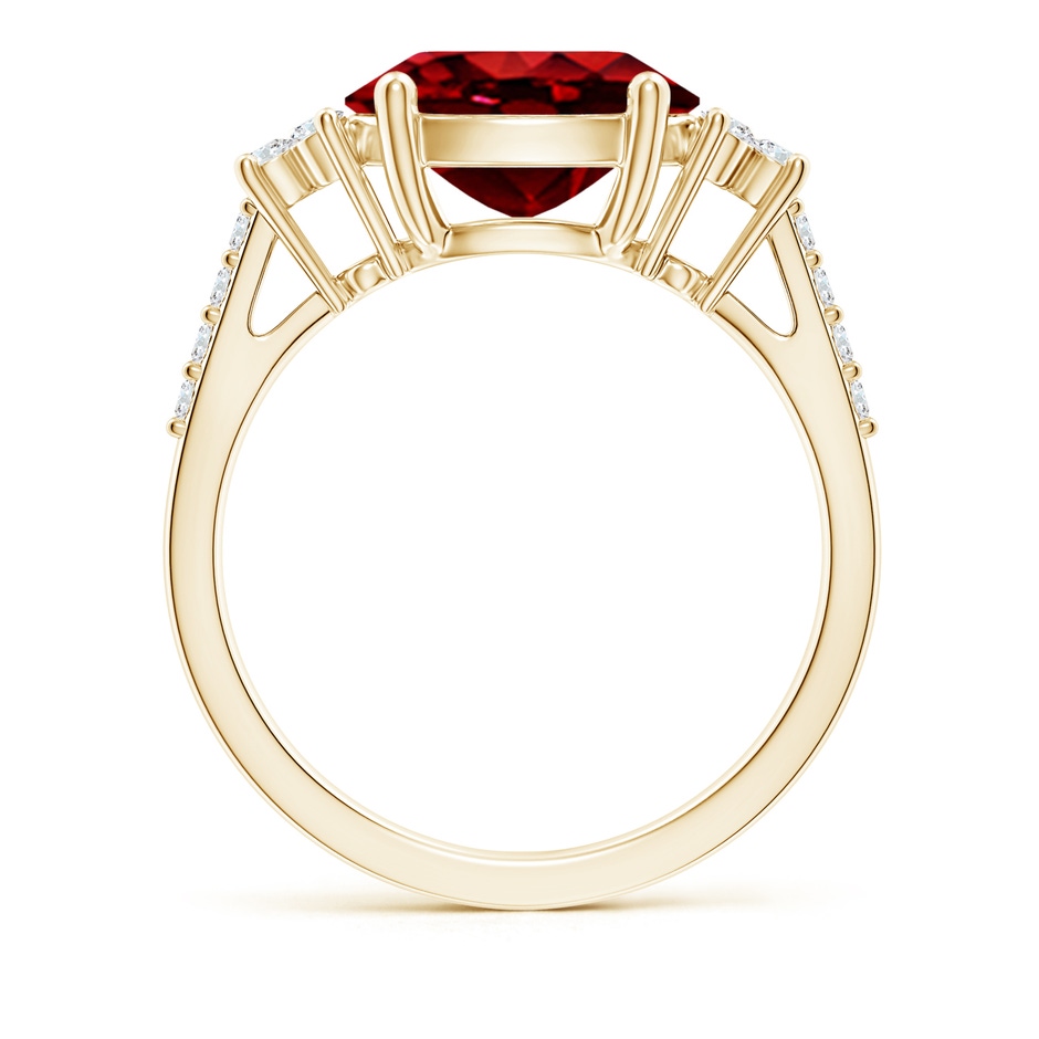 10x8mm AAAA Horizontally Set Oval Ruby Solitaire Ring with Trio Diamond Accents in Yellow Gold side 199