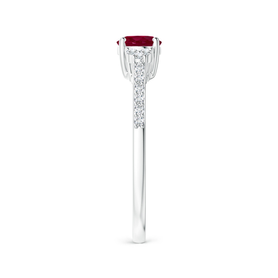 7x5mm A Horizontally Set Oval Ruby Solitaire Ring with Trio Diamond Accents in White Gold side 299